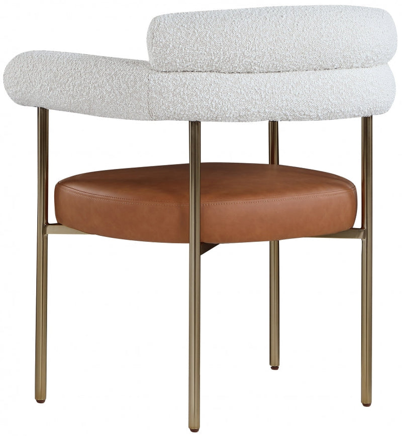 Blake Boucle Fabric Upholstered and Vegan Leather Upholstered Dining Chair in Cognac, Set of 2 - 870Cognac-C