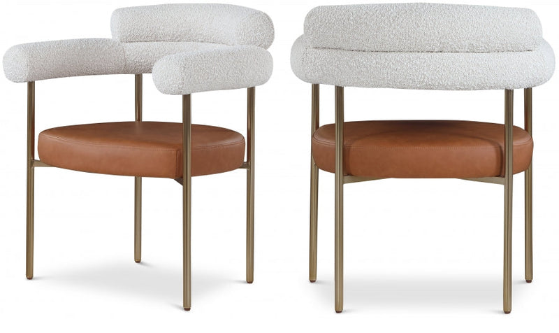 Blake Boucle Fabric Upholstered and Vegan Leather Upholstered Dining Chair in Cognac, Set of 2 - 870Cognac-C
