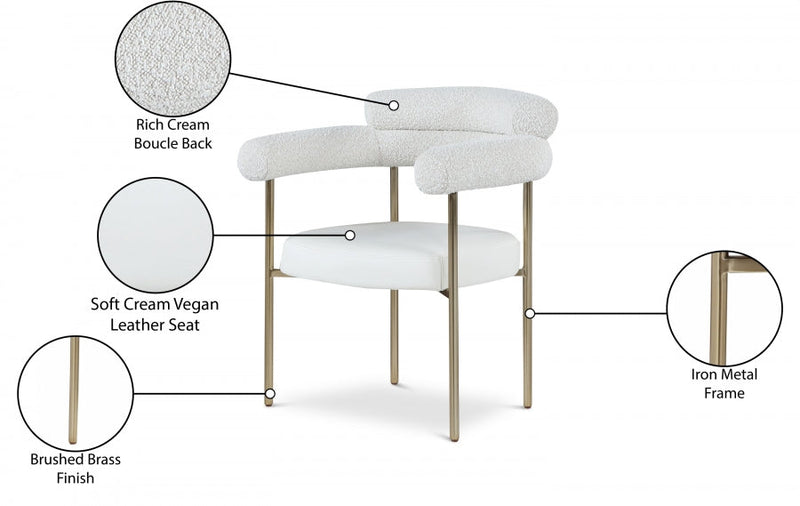 Blake Boucle Fabric Upholstered and Vegan Leather Upholstered Dining Chair in Cream, Set of 2 - 870Cream-C