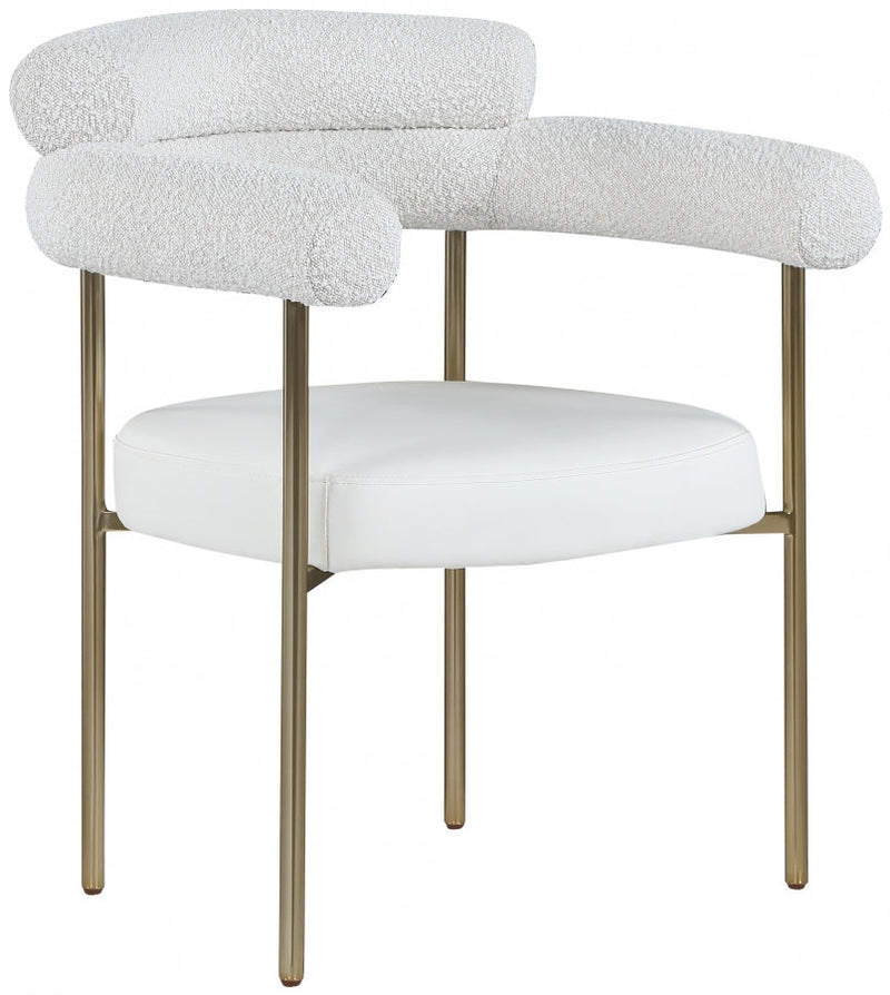 Blake Boucle Fabric Upholstered and Vegan Leather Upholstered Dining Chair in Cream, Set of 2 - 870Cream-C