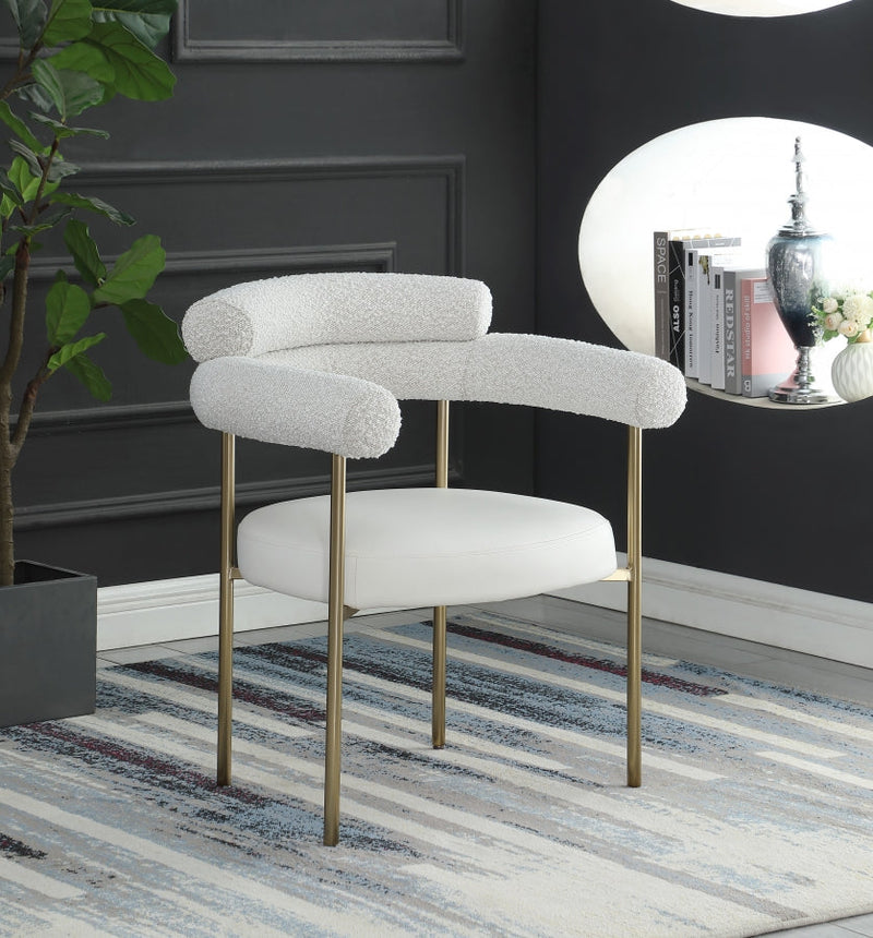 Blake Boucle Fabric Upholstered and Vegan Leather Upholstered Dining Chair in Cream, Set of 2 - 870Cream-C