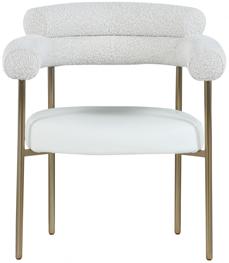 Blake Boucle Fabric Upholstered and Vegan Leather Upholstered Dining Chair in Cream, Set of 2 - 870Cream-C