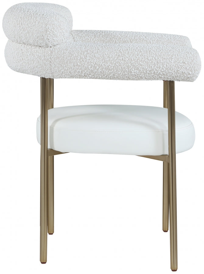 Blake Boucle Fabric Upholstered and Vegan Leather Upholstered Dining Chair in Cream, Set of 2 - 870Cream-C