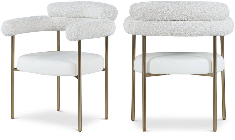 Blake Boucle Fabric Upholstered and Vegan Leather Upholstered Dining Chair in Cream, Set of 2 - 870Cream-C