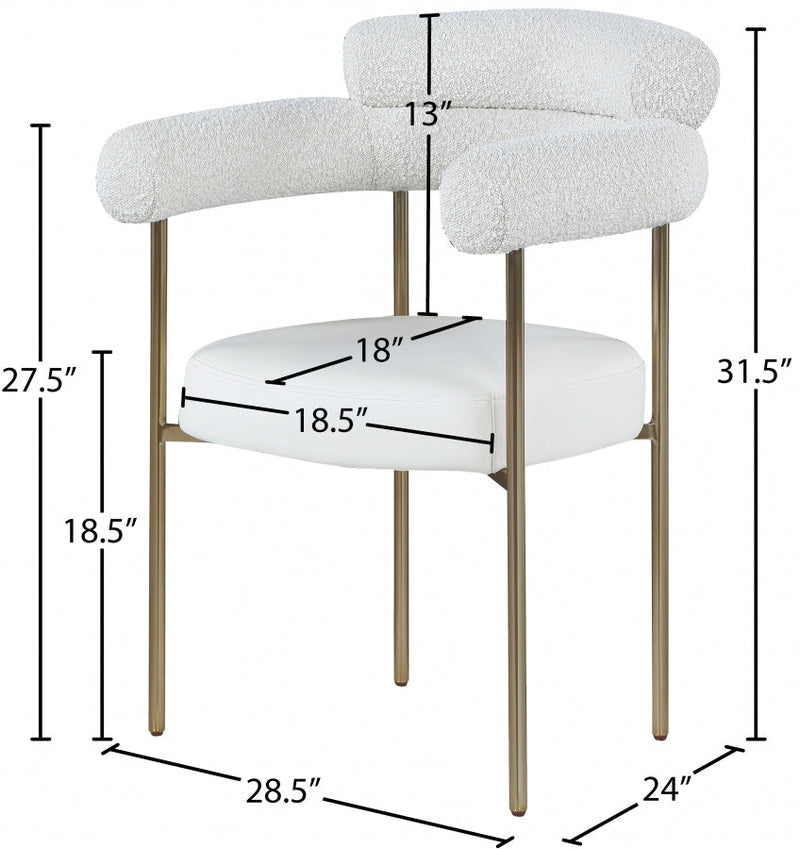 Blake Boucle Fabric Upholstered and Vegan Leather Upholstered Dining Chair in Cream, Set of 2 - 870Cream-C