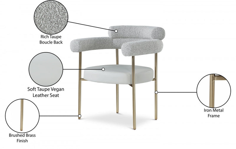 Blake Boucle Fabric Upholstered and Vegan Leather Upholstered Dining Chair in Taupe, Set of 2 - 870Taupe-C