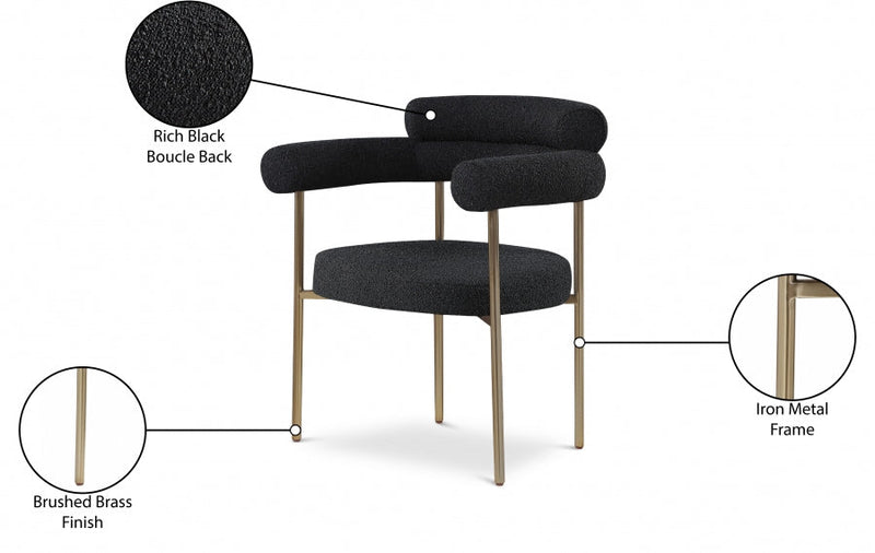 Blake Boucle Fabric Upholstered Dining Chair in Black, Set of 2 - 871Black-C
