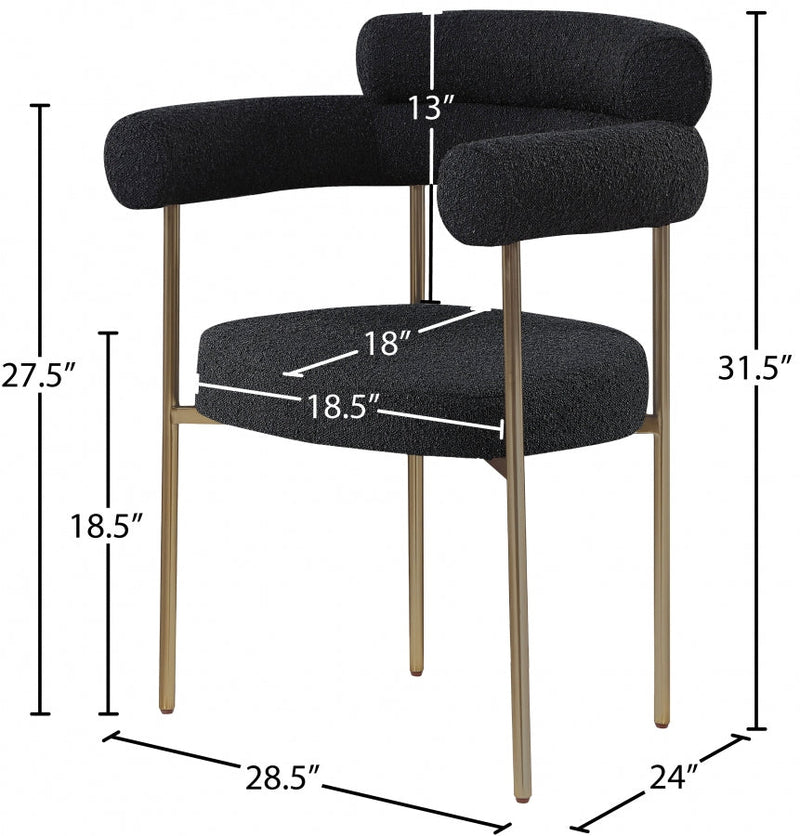 Blake Boucle Fabric Upholstered Dining Chair in Black, Set of 2 - 871Black-C