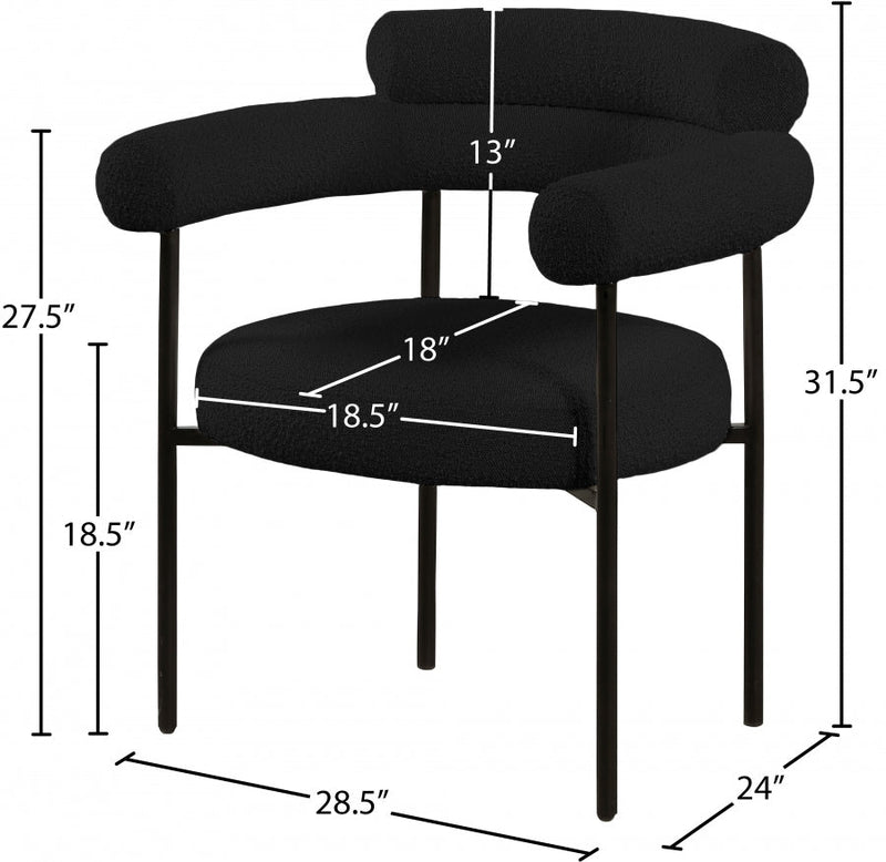 Blake Boucle Fabric Upholstered Dining Chair in Black, Set of 2 - 879Black-C