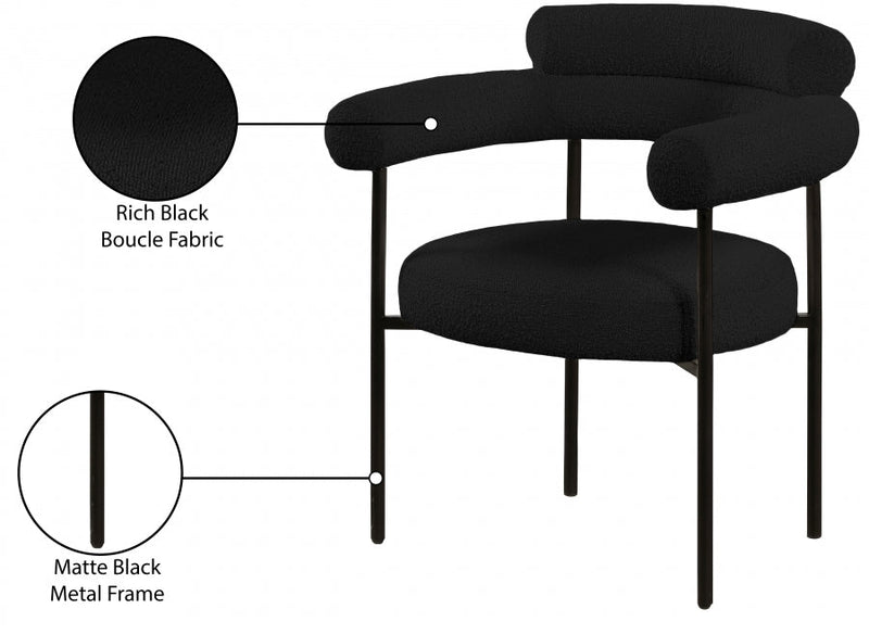 Blake Boucle Fabric Upholstered Dining Chair in Black, Set of 2 - 879Black-C