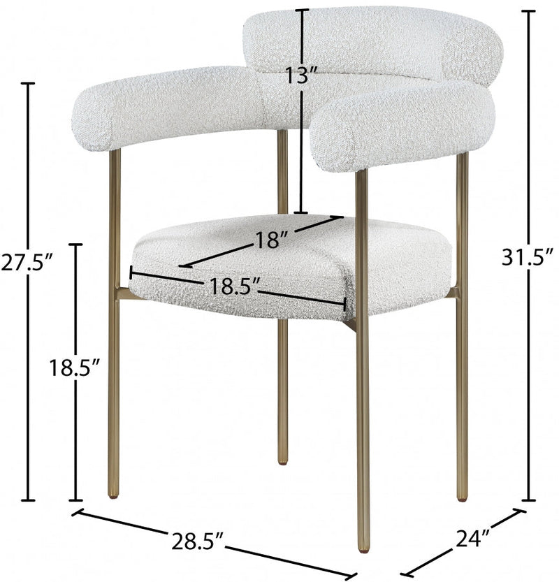 Blake Boucle Fabric Upholstered Dining Chair in Cream, Set of 2 - 871Cream-C