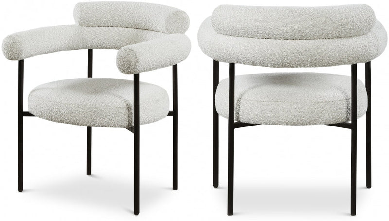 Blake Boucle Fabric Upholstered Dining Chair in Cream, Set of 2 - 879Cream-C