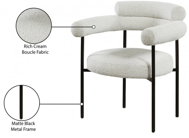 Blake Boucle Fabric Upholstered Dining Chair in Cream, Set of 2 - 879Cream-C