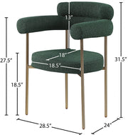 Blake Boucle Fabric Upholstered Dining Chair in Green, Set of 2 - 871Green-C
