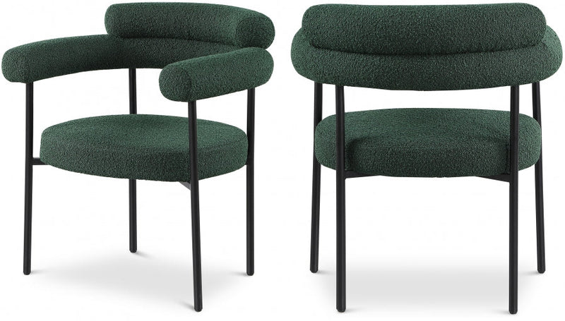 Blake Boucle Fabric Upholstered Dining Chair in Green, Set of 2 - 879Green-C