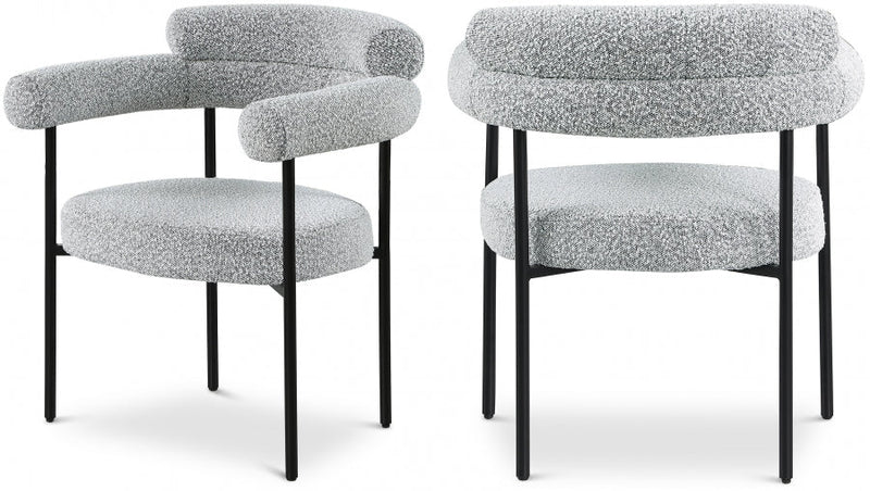 Blake Boucle Fabric Upholstered Dining Chair in Grey, Set of 2 - 879Grey-C