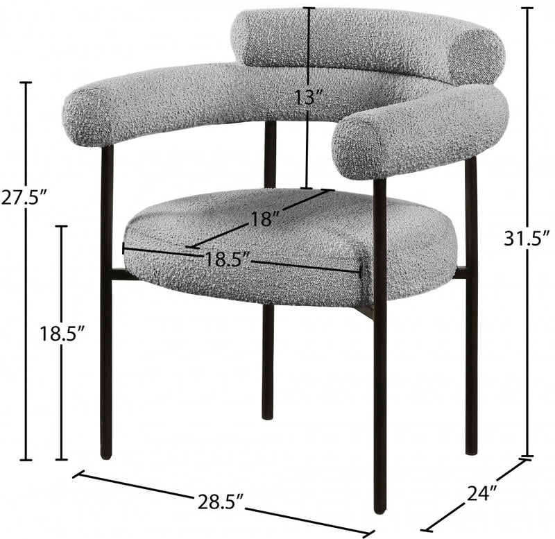 Blake Boucle Fabric Upholstered Dining Chair in Grey, Set of 2 - 879Grey-C