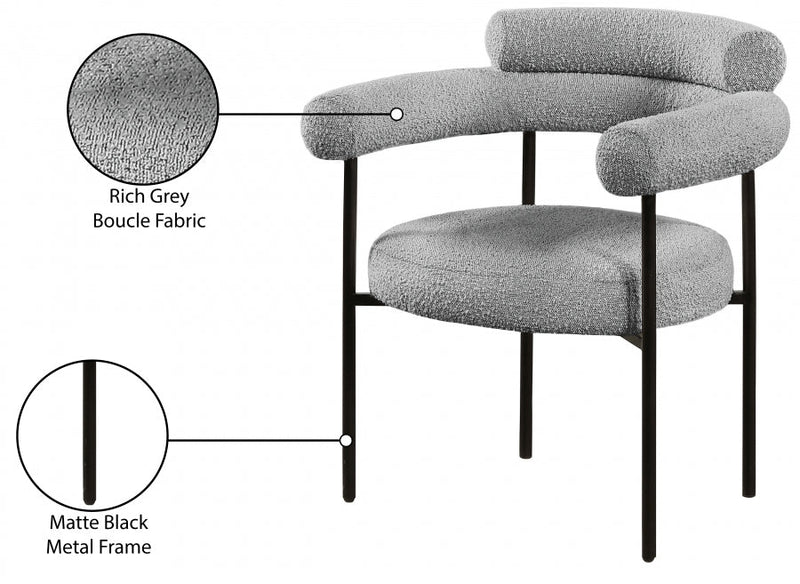 Blake Boucle Fabric Upholstered Dining Chair in Grey, Set of 2 - 879Grey-C