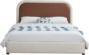 Blake Two Tone Vegan Leather and Linen Textured Fabric King Bed Brown - Gate FurnitureKing Bed