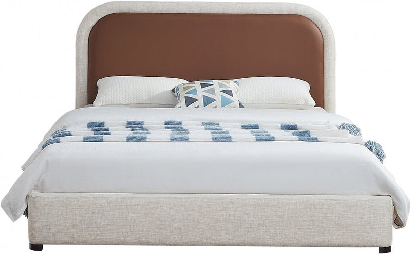 Blake Two Tone Vegan Leather and Linen Textured Fabric King Bed Brown - Gate FurnitureKing Bed