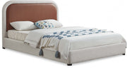 Blake Two Tone Vegan Leather and Linen Textured Fabric King Bed Brown - Gate FurnitureKing Bed