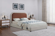 Blake Two Tone Vegan Leather and Linen Textured Fabric King Bed Brown - Gate FurnitureKing Bed