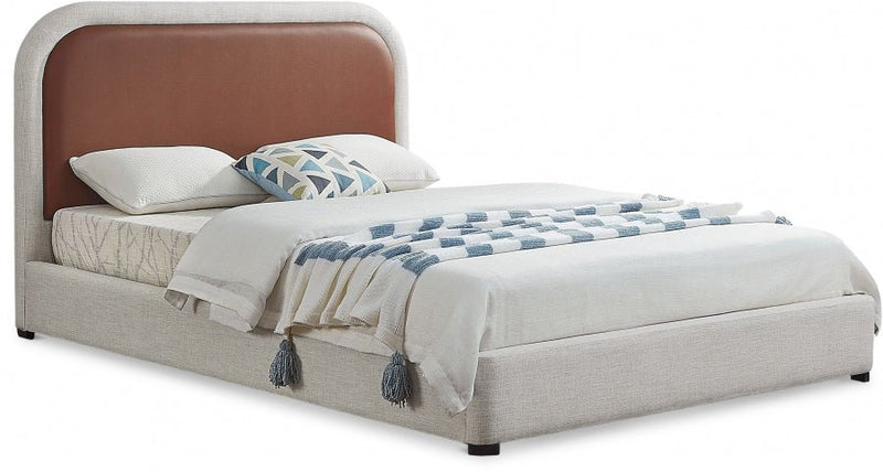 Blake Two Tone Vegan Leather and Linen Textured Fabric Queen Bed Brown - Gate FurnitureQueen Bed