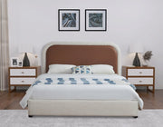 Blake Two Tone Vegan Leather and Linen Textured Fabric Queen Bed Brown - Gate FurnitureQueen Bed