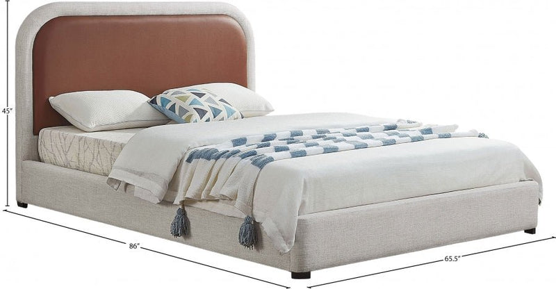 Blake Two Tone Vegan Leather and Linen Textured Fabric Queen Bed Brown - Gate FurnitureQueen Bed