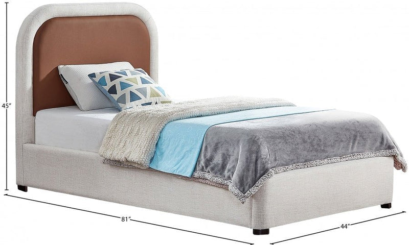 Blake Two Tone Vegan Leather and Linen Textured Fabric Twin Bed Brown - Gate FurnitureTwin Bed