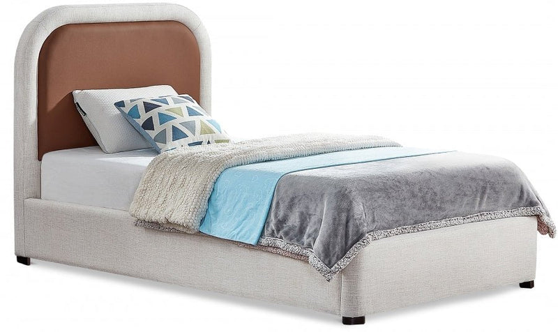 Blake Two Tone Vegan Leather and Linen Textured Fabric Twin Bed Brown - Gate FurnitureTwin Bed