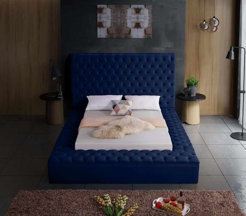 Bliss Velvet King Bed (3 Boxes) Blue - Gate FurnitureKing Bed