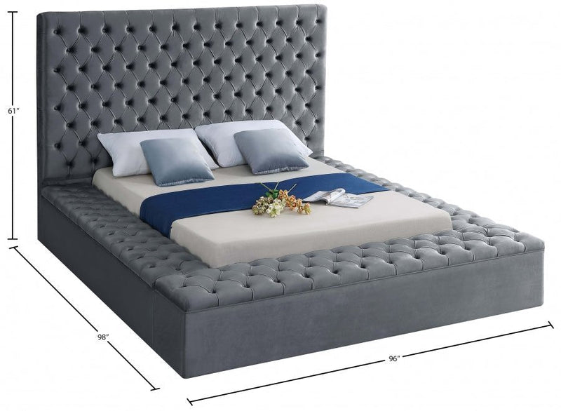 Bliss Velvet King Bed (3 Boxes) Grey - Gate FurnitureKing Bed