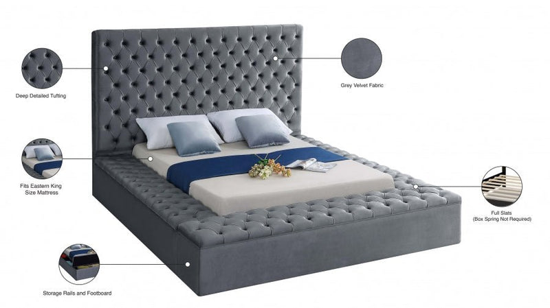 Bliss Velvet King Bed (3 Boxes) Grey - Gate FurnitureKing Bed