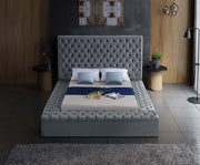 Bliss Velvet King Bed (3 Boxes) Grey - Gate FurnitureKing Bed