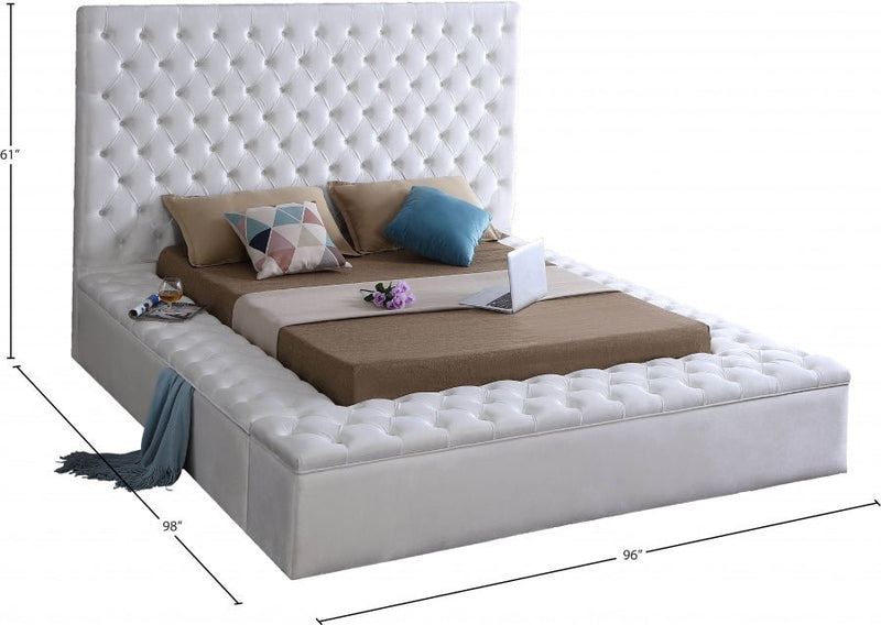 Bliss Velvet King Bed (3 Boxes) White - Gate FurnitureKing Bed