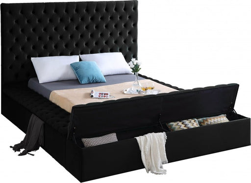 Bliss Velvet Queen Bed (3 Boxes) Black - Gate FurnitureQueen Bed