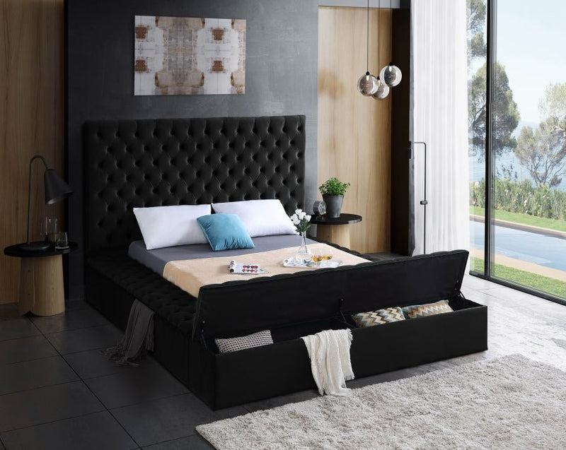 Bliss Velvet Queen Bed (3 Boxes) Black - Gate FurnitureQueen Bed