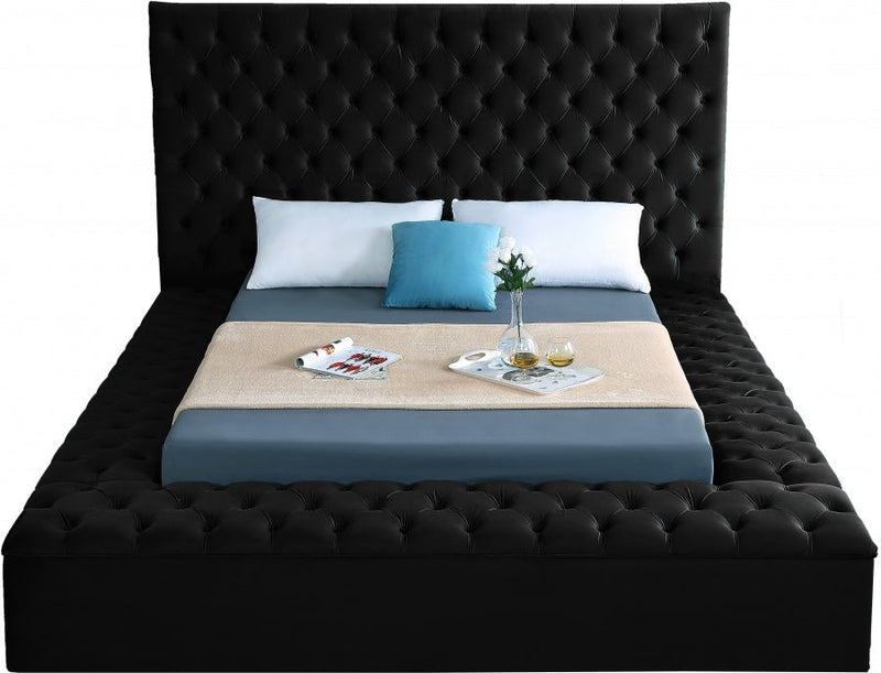 Bliss Velvet Queen Bed (3 Boxes) Black - Gate FurnitureQueen Bed