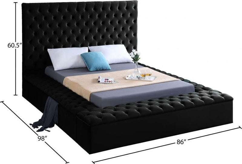 Bliss Velvet Queen Bed (3 Boxes) Black - Gate FurnitureQueen Bed