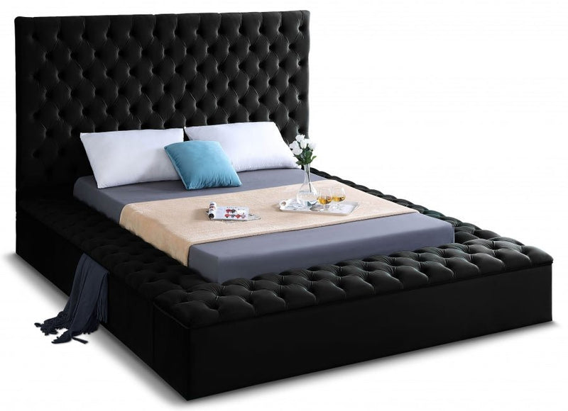 Bliss Velvet Queen Bed (3 Boxes) Black - Gate FurnitureQueen Bed
