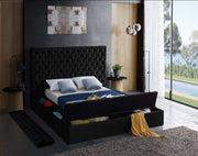 Bliss Velvet Queen Bed (3 Boxes) Black - Gate FurnitureQueen Bed