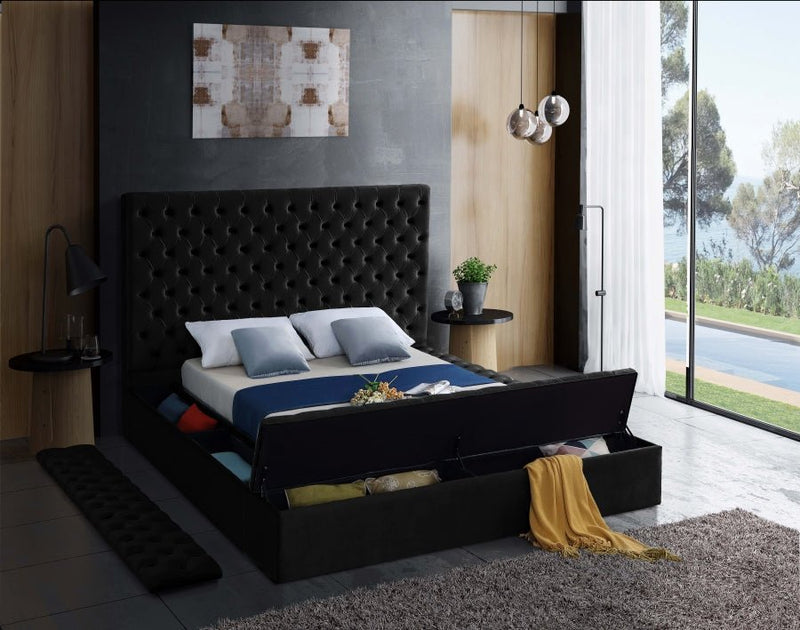 Bliss Velvet Queen Bed (3 Boxes) Black - Gate FurnitureQueen Bed