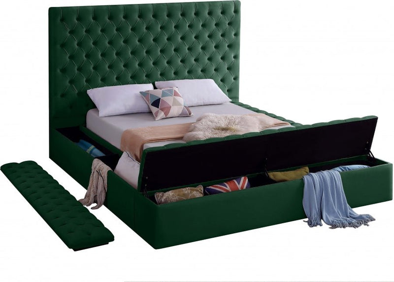 Bliss Velvet Queen Bed (3 Boxes) Green - Gate FurnitureQueen Bed