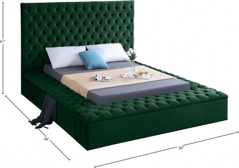 Bliss Velvet Queen Bed (3 Boxes) Green - Gate FurnitureQueen Bed