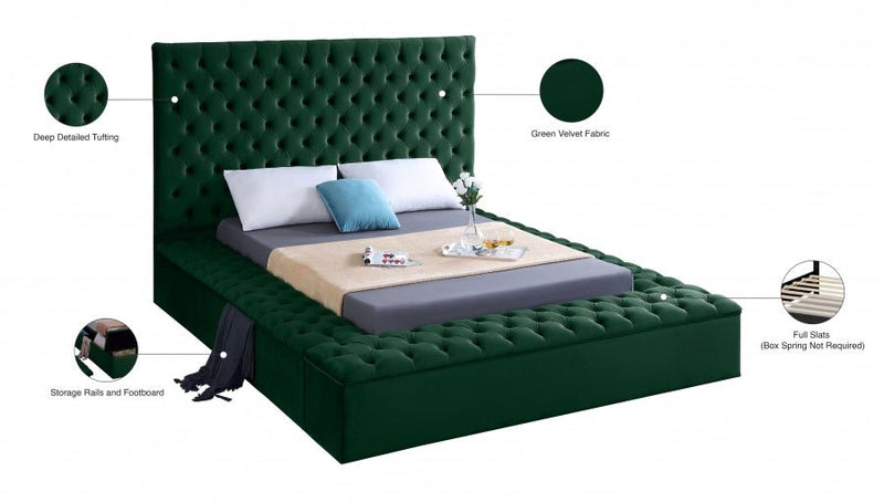 Bliss Velvet Queen Bed (3 Boxes) Green - Gate FurnitureQueen Bed