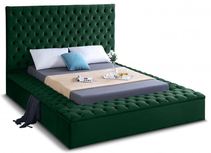 Bliss Velvet Queen Bed (3 Boxes) Green - Gate FurnitureQueen Bed
