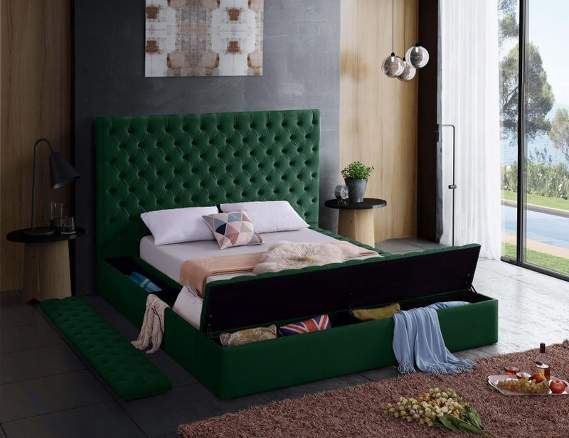 Bliss Velvet Queen Bed (3 Boxes) Green - Gate FurnitureQueen Bed