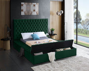 Bliss Velvet Queen Bed (3 Boxes) Green - Gate FurnitureQueen Bed