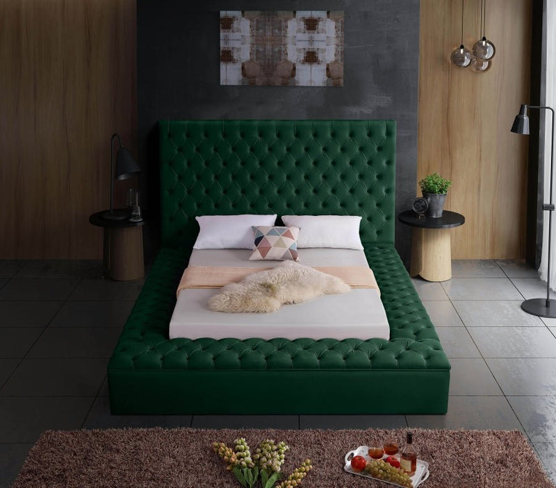 Bliss Velvet Queen Bed (3 Boxes) Green - Gate FurnitureQueen Bed